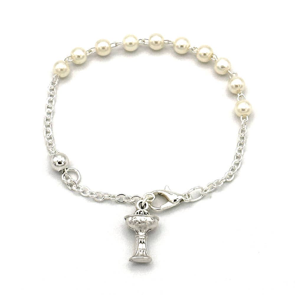 First Communion Pearl Beads Rosary Bracelet | Made in Umbria