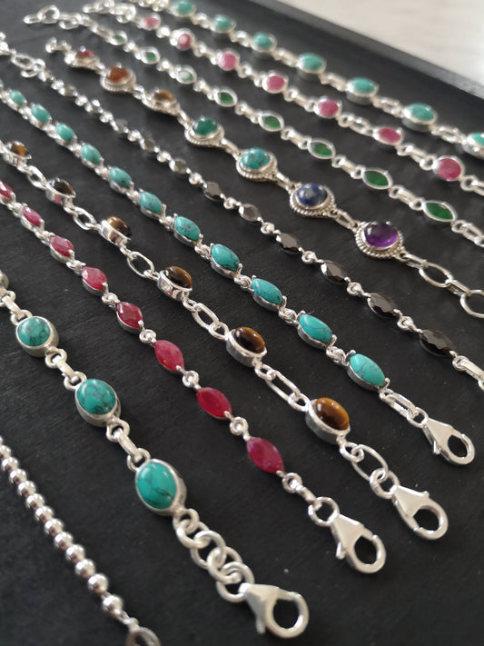 925 Silver and Natural Stone Bracelet | Made in Lazio