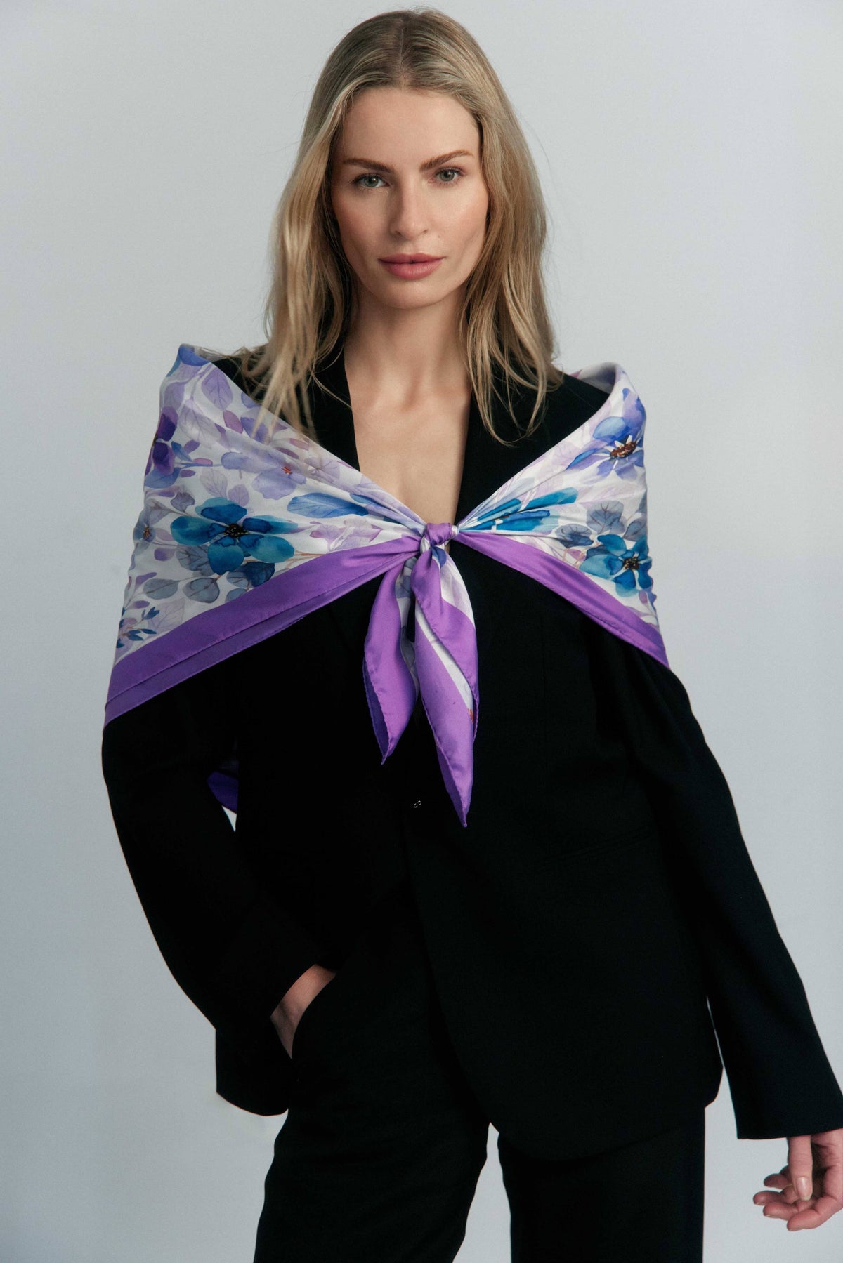 Purple Floral Silk Scarf | Made in Lombardy