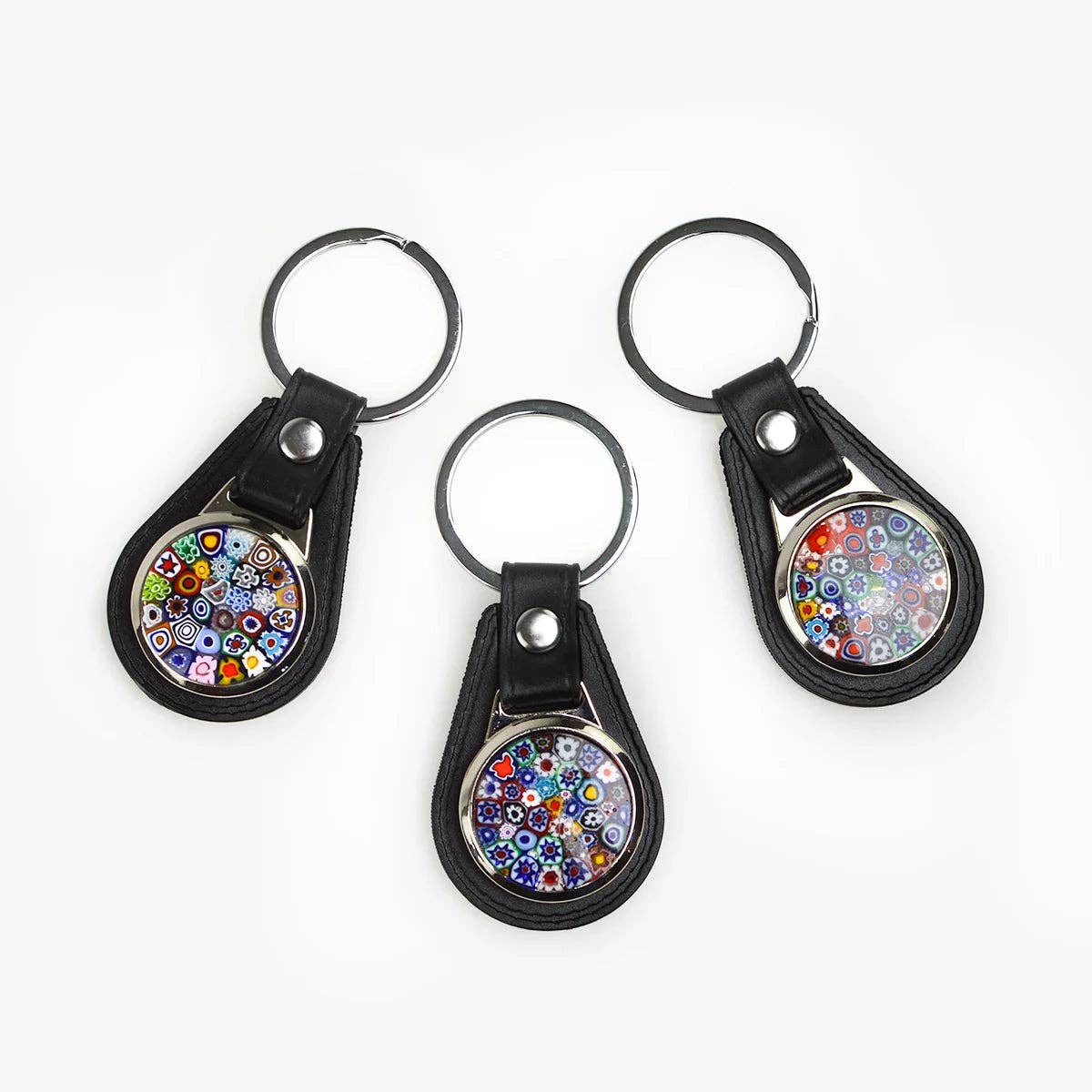 Leather Keychain / Key Ring with Millefiori Disc | Made in Italy
