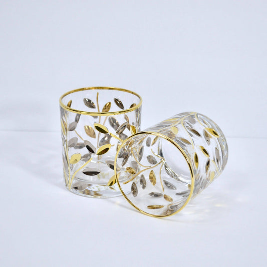 Flowervine Short Drink Glasses, Italian Crystal with Platinum and Gold | Made in Venice