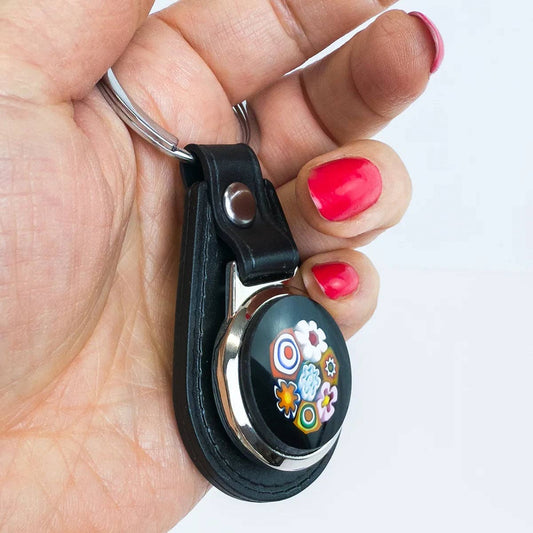 Leather Keychain / Key Ring with Millefiori Disc | Made in Italy