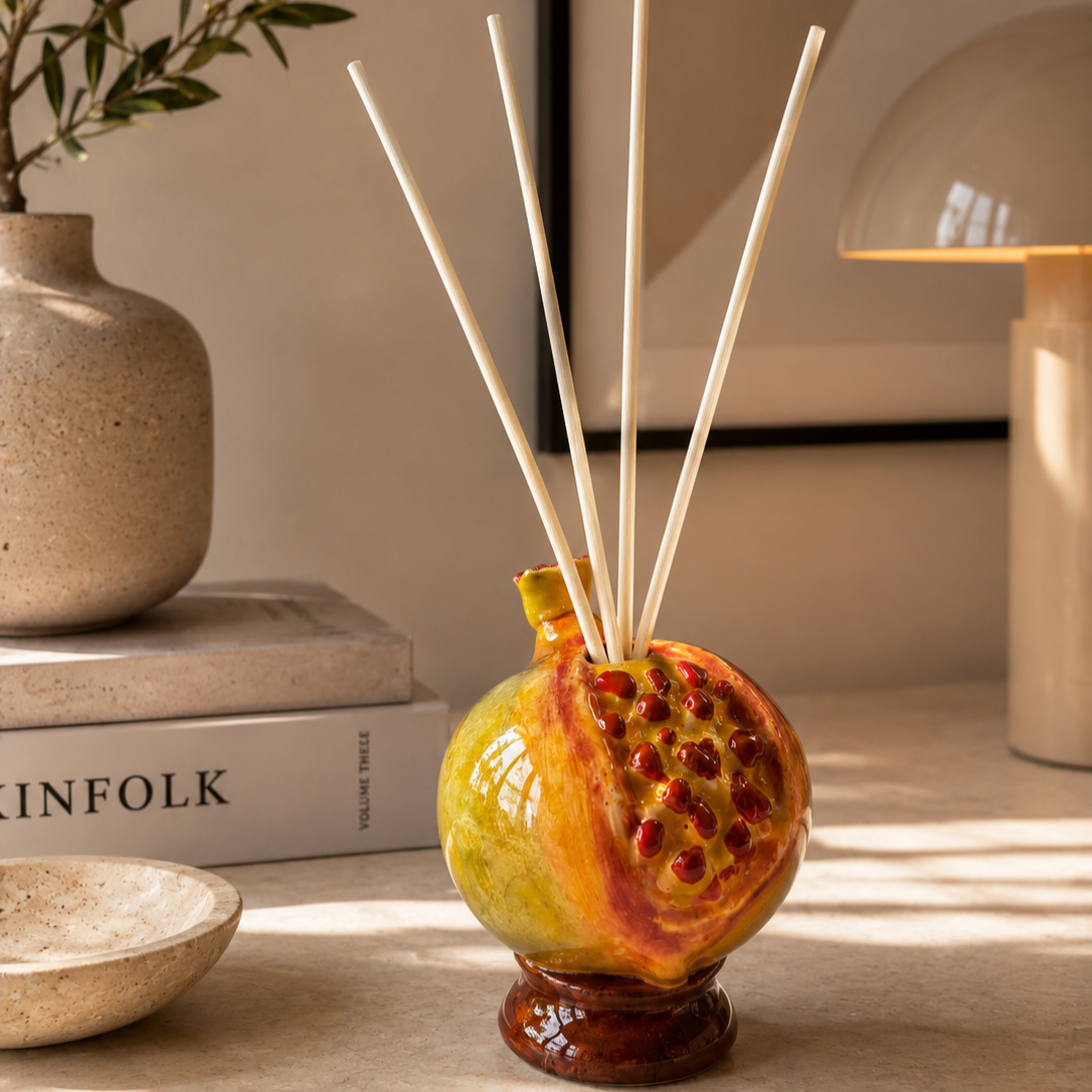 Italian Ceramic Pomegranate Reed Diffuser 3" - Capodimonte | Made in Campania