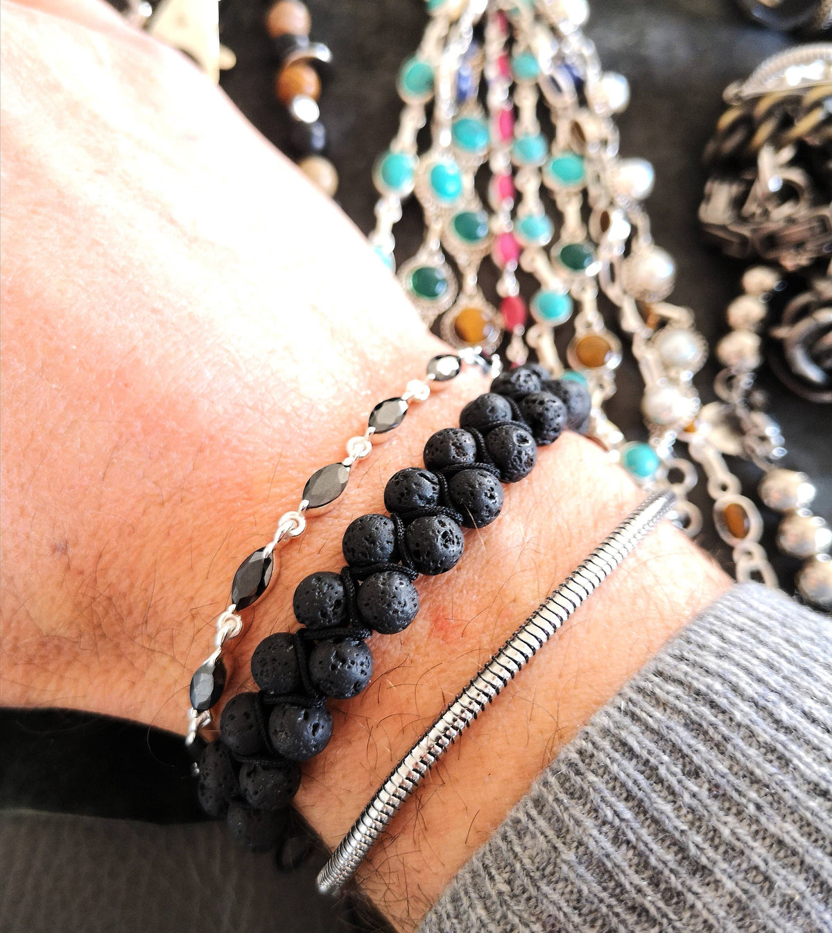 925 Silver and Natural Stone Bracelet | Made in Lazio
