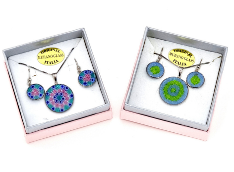 Millefiori Murano Glass Pendant & Earring Jewelry Set 23 | Made in Veneto