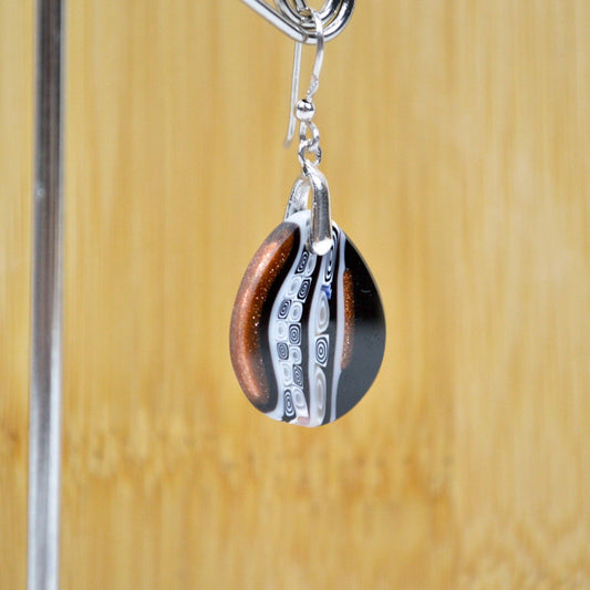 Murano Glass Millefiori Oval Dangle Earrings, Aventurine & Black | Made in Venice