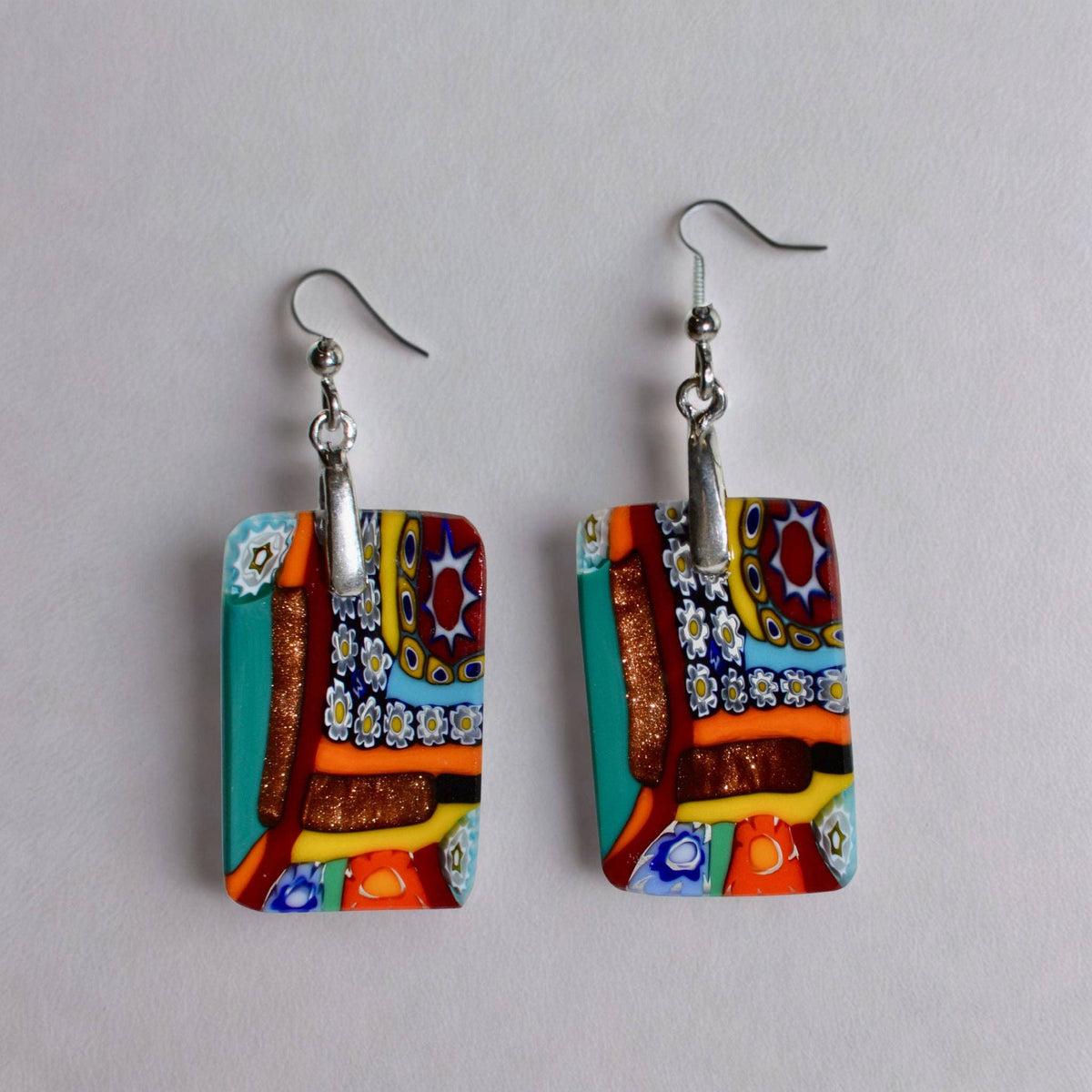 Murano Glass Dangle Earrings, Rectangle, Multicolor | Made in Venice