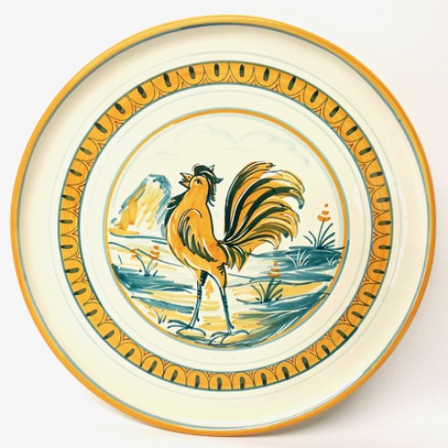 Gubbio 12" Round Serving/Wall Plate/Platter with Rooster
