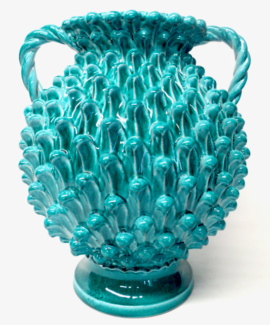 Tuscan ND Dolfi 14.5" Pigna Pine Style Footed Vase, Teal