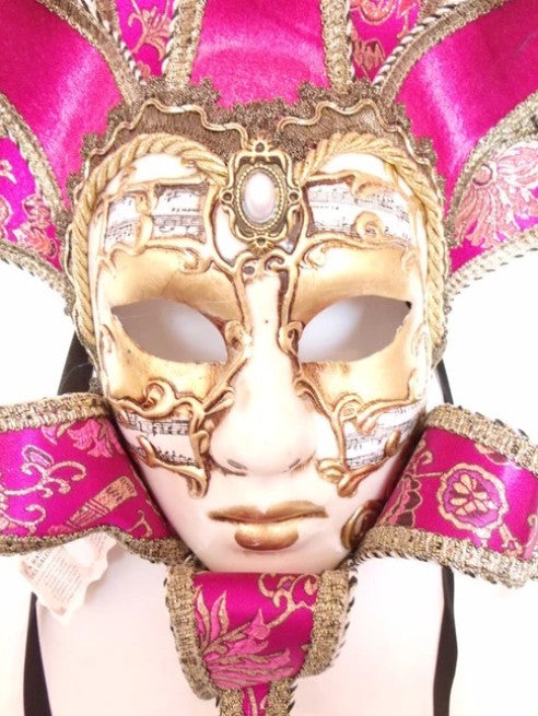 Hot Pink Music Full Face Jolly Sinfonia Venetian Masquerade Mask | Made in Venice