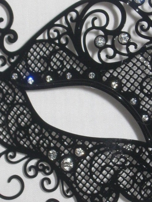 Black Laser Cut Venetian Carnival Mask With Crystals | Made in Venice