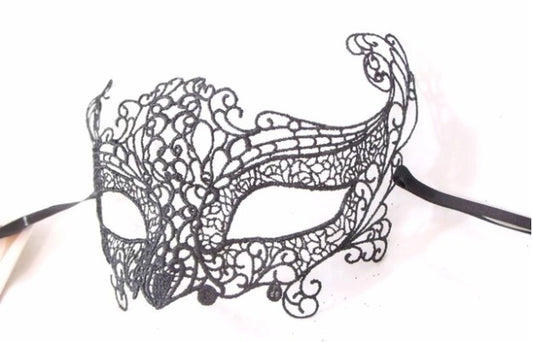 Black Shiny Macrame Venetian Masquerade Mask | Made in Venice