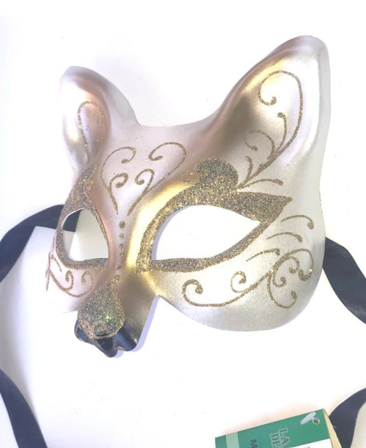 Gold & White Cat Gatto Venetian Masquerade Mask | Made in Venice