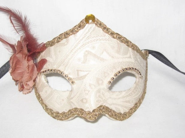 Tan Fabric Flower Colombina Punta Venetian Eye Mask | Made in Venice
