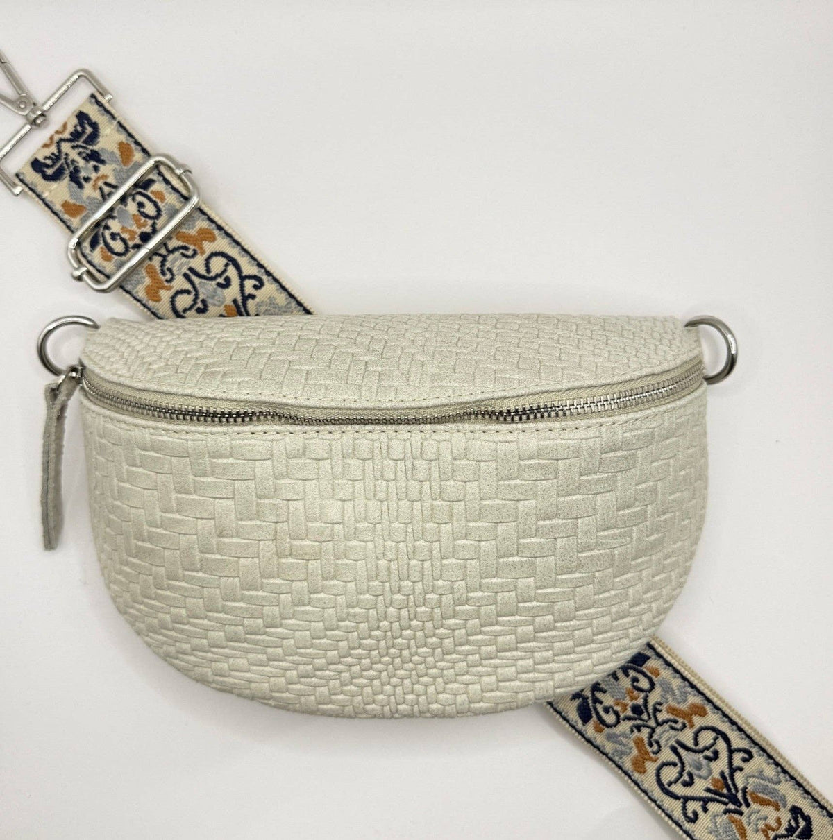 Cream Weave Bag + Gray Ornate Strap | Made in Tuscany