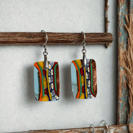 Murano Glass Dangle Earrings, Rectangle, Multicolor | Made in Venice