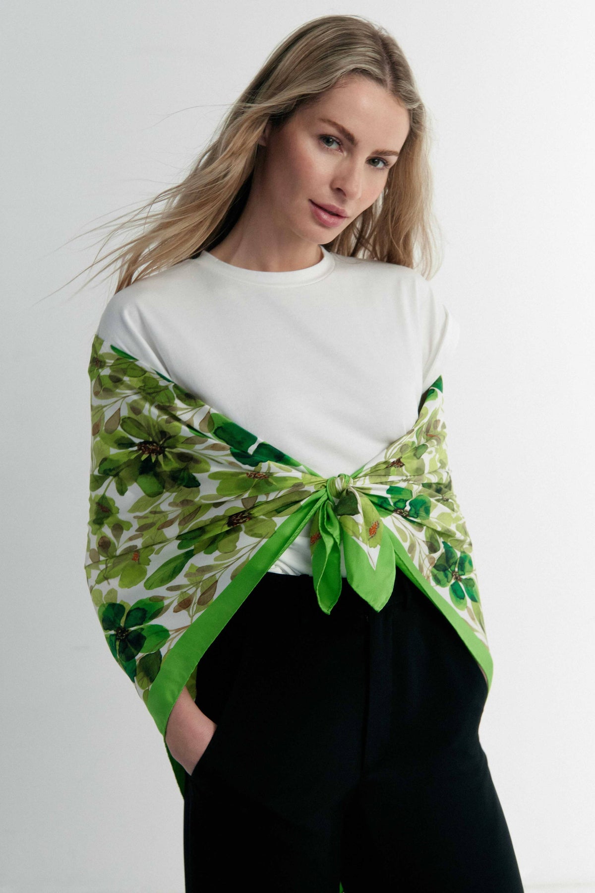 Forest Green Floral Print Silk Scarf | Made in Lombardy