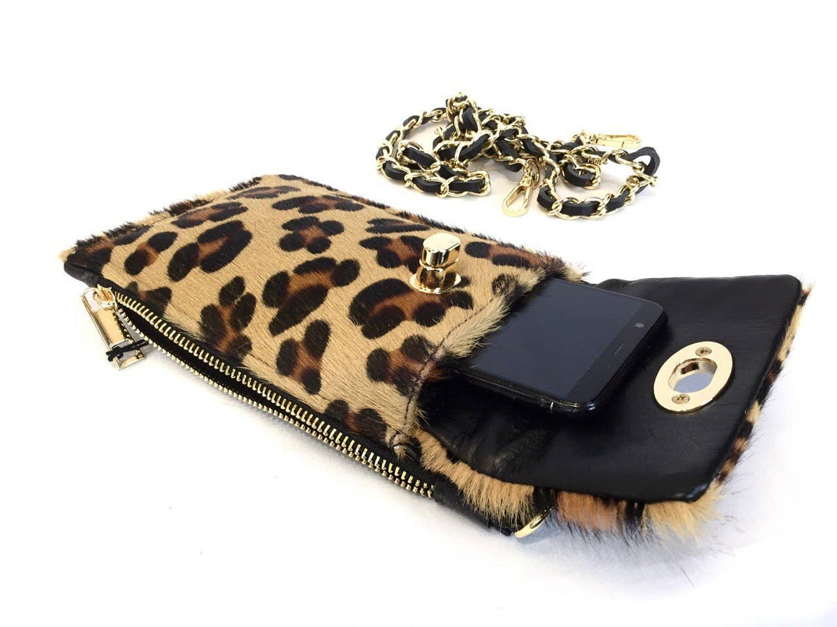 Custodia per cellulare a portafoglio in pelle e cavallino stampa animalier