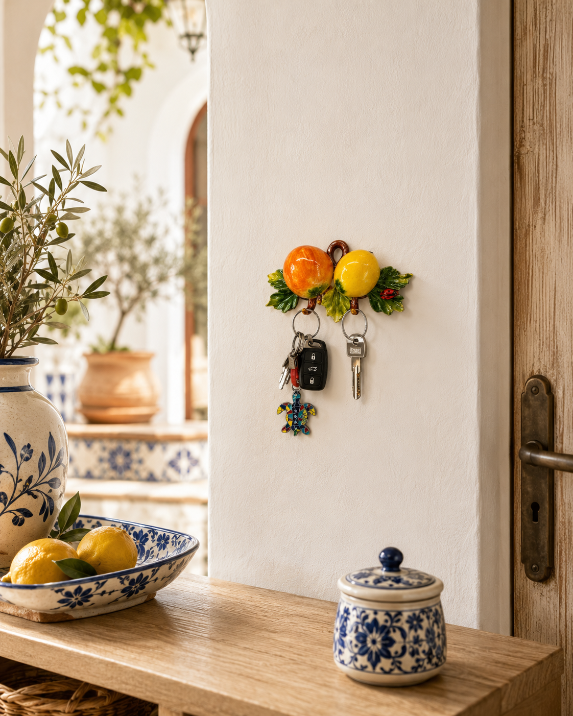 Italian Ceramic Orange & Lemon Key Holder 6.7" - Capodimonte | Made in Campania
