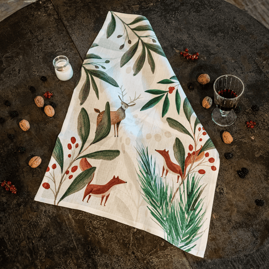 Rudolph Linen Christmas Kitchen Towel