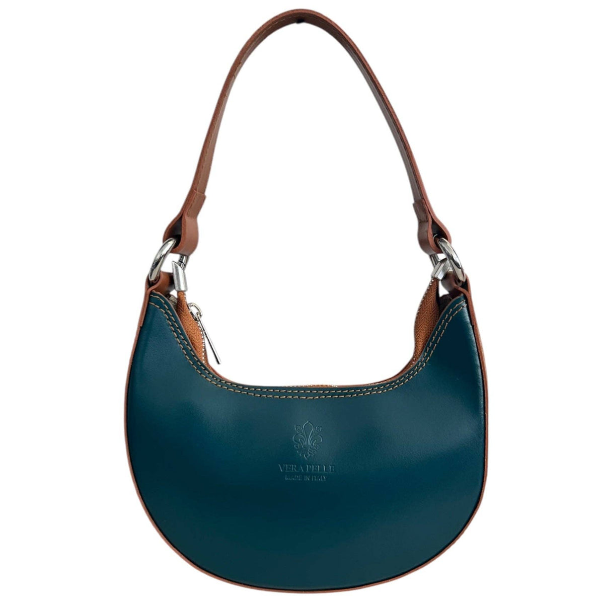 Modarno Women's Handbag with Removable Handle Bicolor in Genuine Cowhide Leather 21x5x12 cm | Made in Italy
