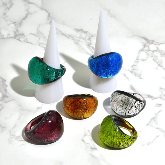 Murano Glass Arno Statement Ring, Cobalt, Teal, Silver | Made in Venice