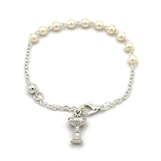 First Communion Pearl Beads Rosary Bracelet | Made in Umbria