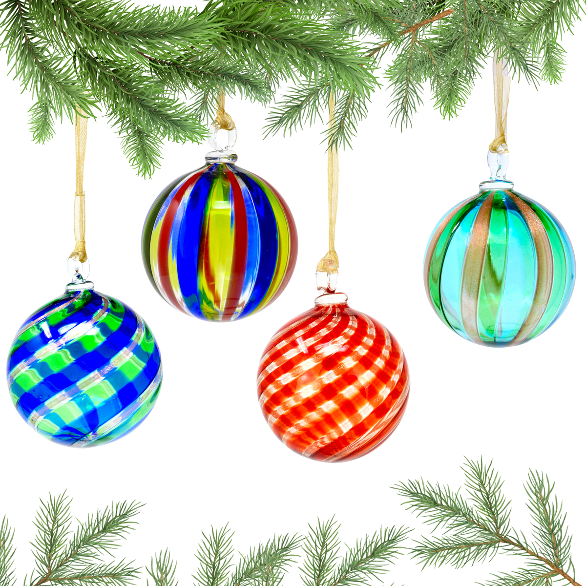 Murano Glass Christmas Ornament, Medium, Round Filigrana | Made in Murano