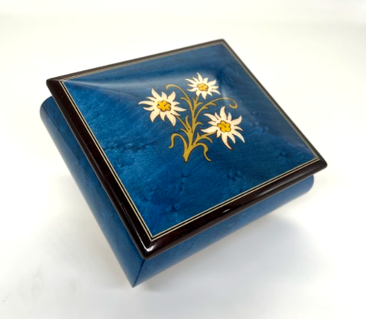 Italian Music Box with Edelweiss Flower Inlay Design | Made in Campania