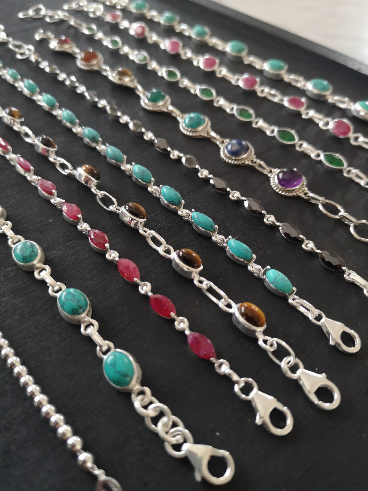 925 Silver and Natural Stone Bracelet | Made in Lazio