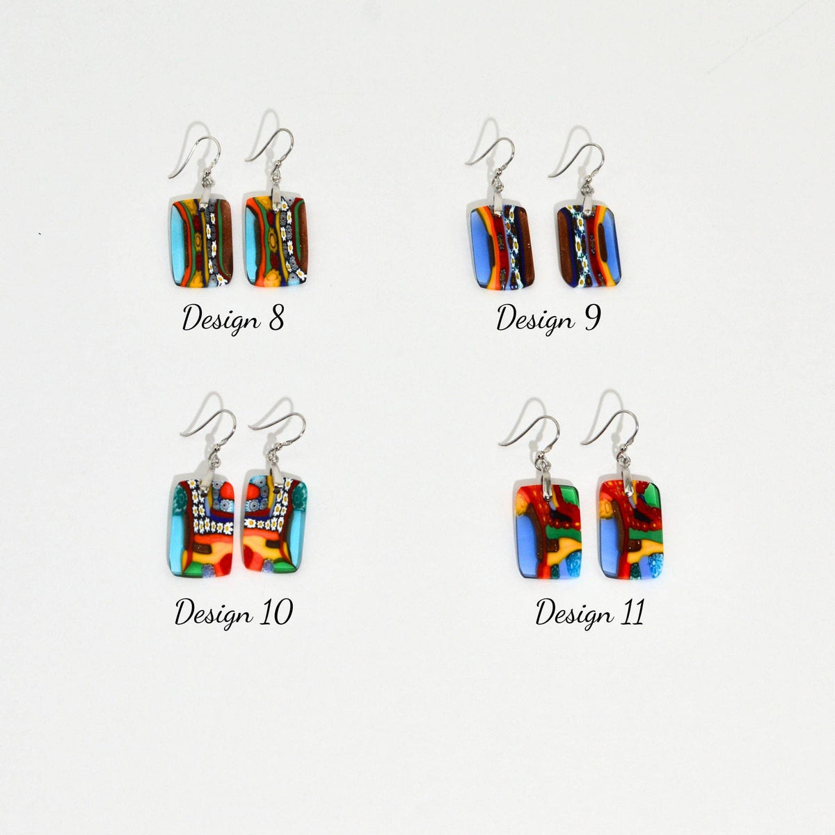 Murano Glass Dangle Earrings, Rectangle, Multicolor | Made in Venice