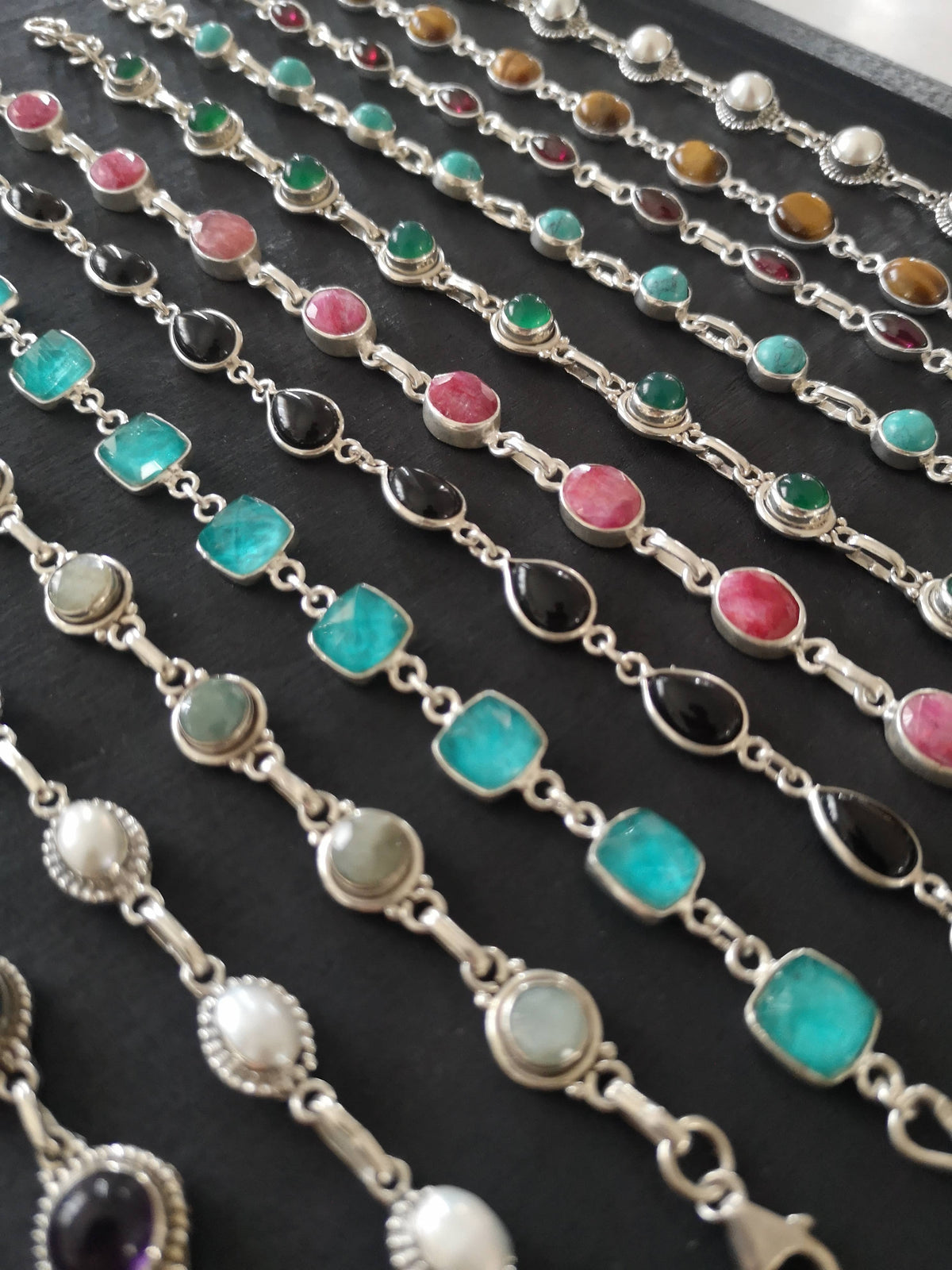 925 Silver and Natural Stone Bracelet | Made in Lazio