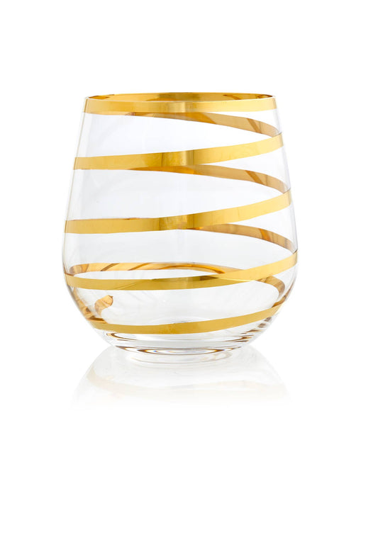 Gold Spiral Stemless Wine Glass - Venetian Crystal Glass | Made in Veneto