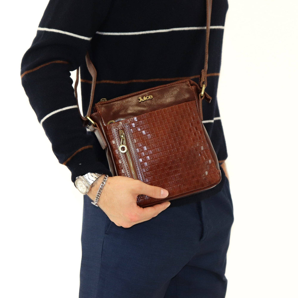 Small Hand Buffered Leather Shoulder Bag with Zip Closure | Made in Tuscany