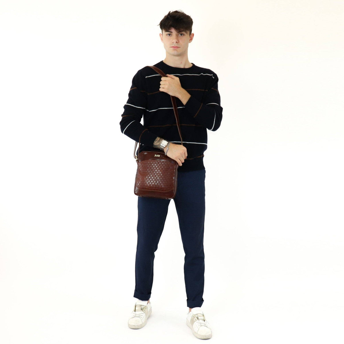 Hand Buffered Leather Shoulder Bag with Magnetic Closure | Made in Tuscany