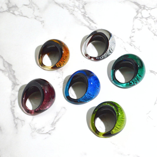 Murano Glass Arno Statement Ring, Cobalt, Teal, Silver | Made in Venice