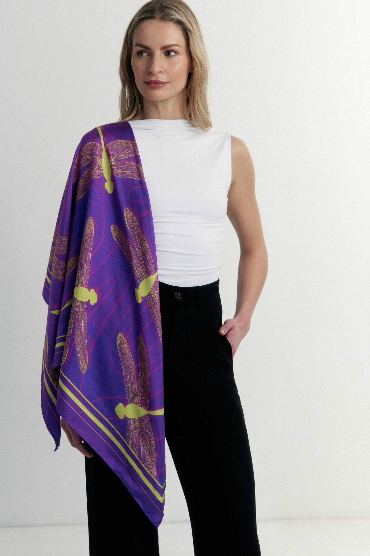 Dragonfly Purple Silk Scarf | Made in Lombardy