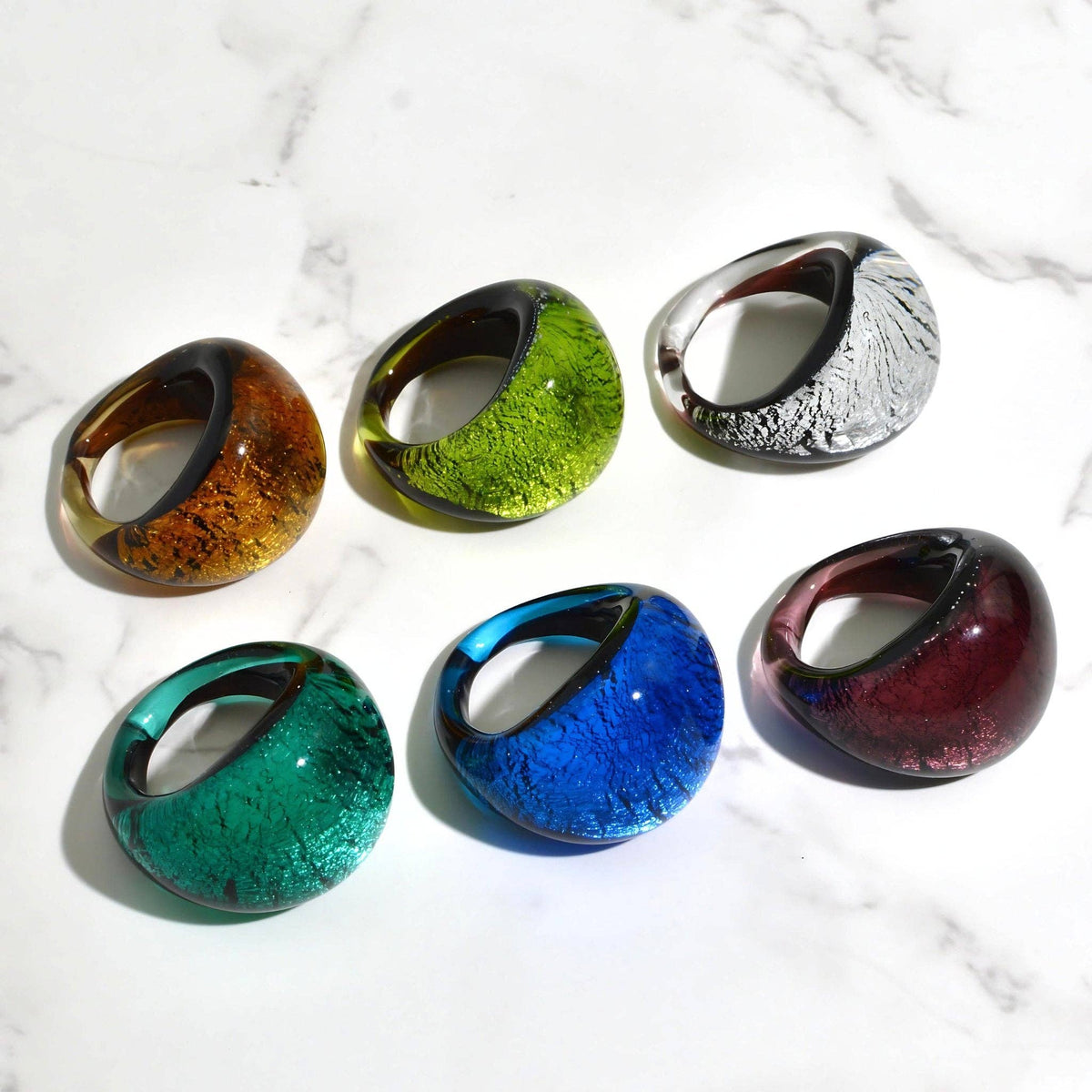 Murano Glass Arno Statement Ring, Cobalt, Teal, Silver | Made in Venice