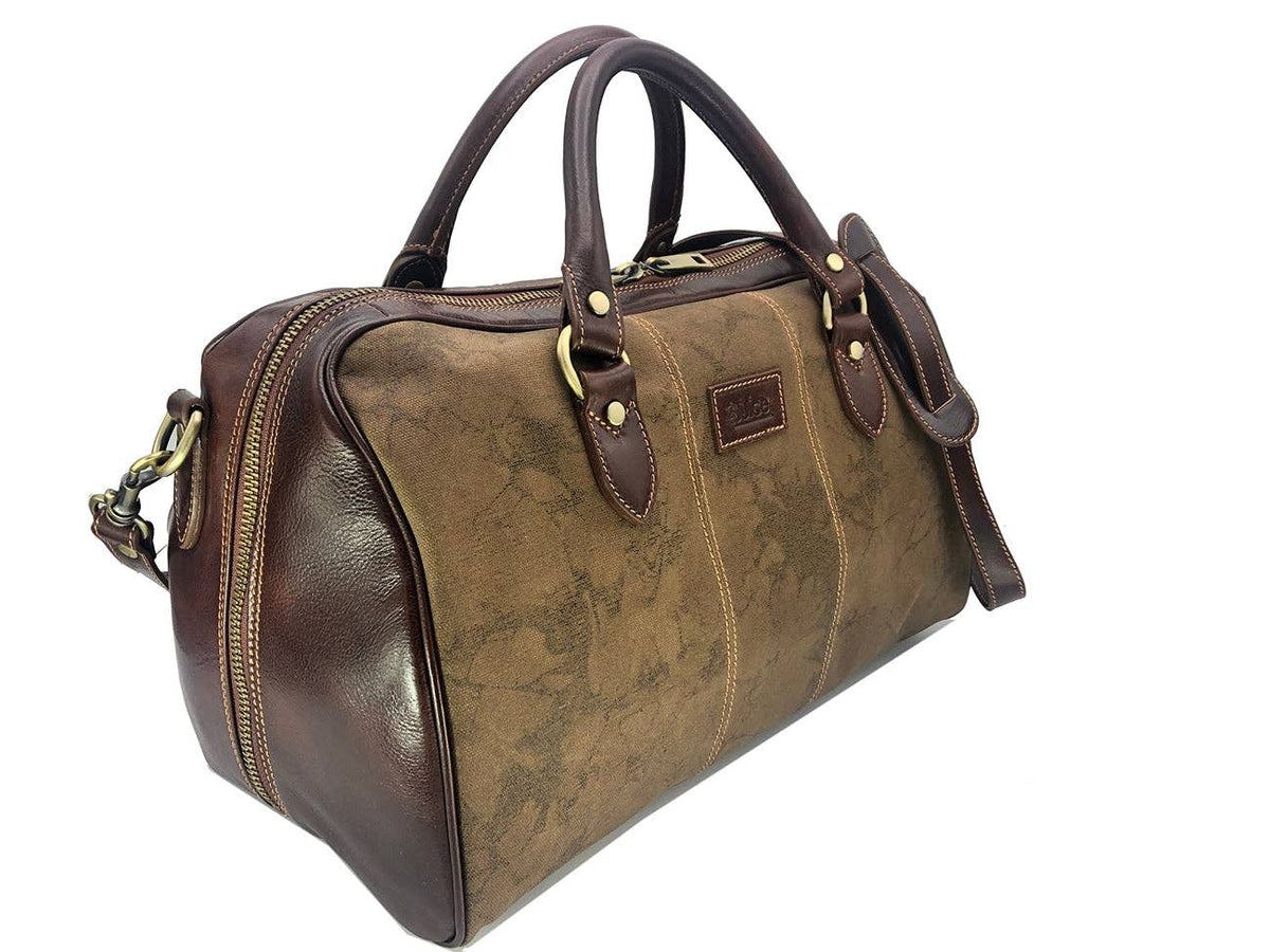 Men's Hand Buffered Leather and Canvas Travel Bag | Made in Tuscany