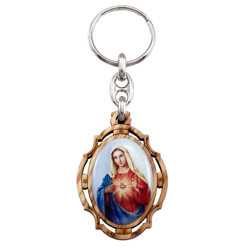 Sacred Heart of Mary Olive Wood Keychain | Made in Umbria