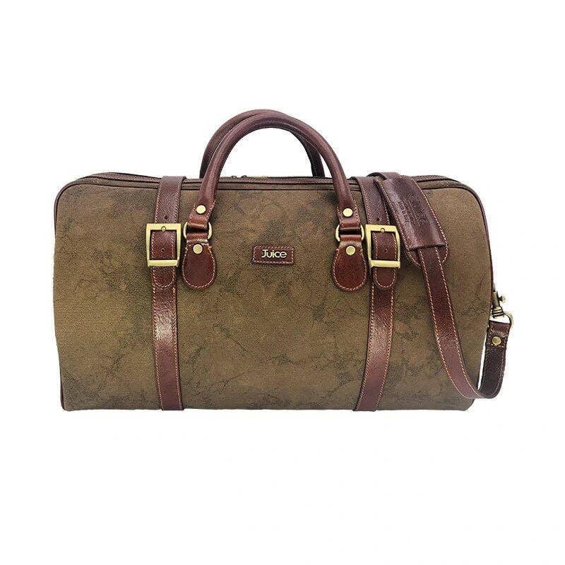 Hand buffered leather and canvas travel bag | Made in Italy