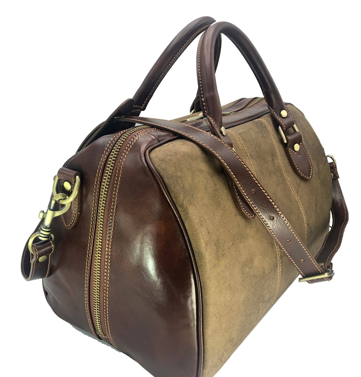 Men's Hand Buffered Leather and Canvas Travel Bag | Made in Tuscany