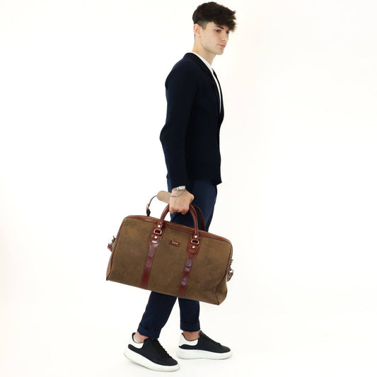 Hand Buffered Leather and Canvas Travel Bag, Brown | Made in Tuscany