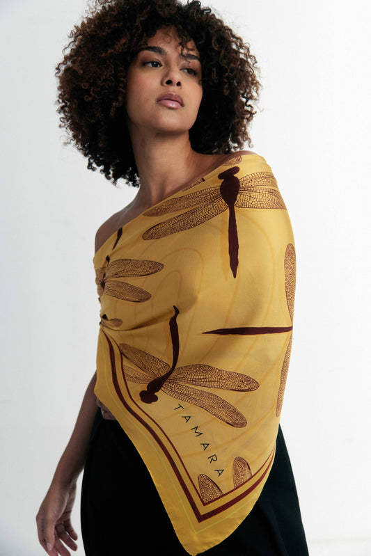 Dragonfly Yellow Silk Scarf | Made in Lombardy