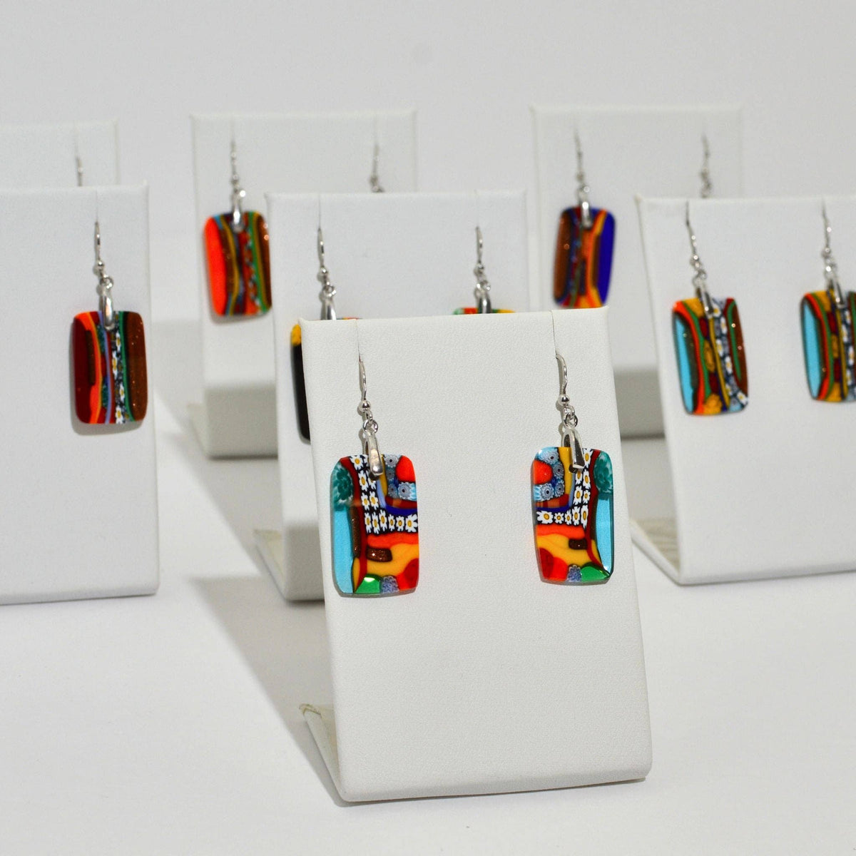 Murano Glass Dangle Earrings, Rectangle, Multicolor | Made in Venice