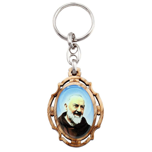 Padre Pio Olive Wood Keychain | Made in Umbria