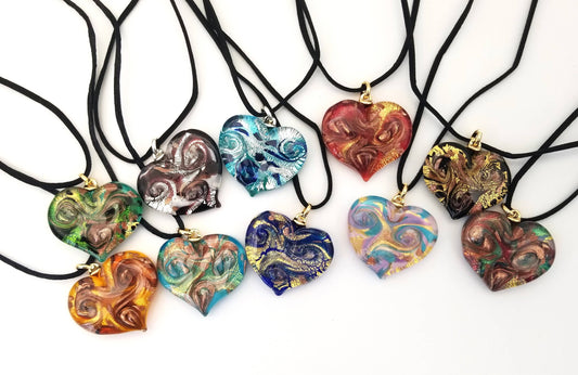 Van Gogh Heart Murano Glass Necklace - Assorted Colors | Made in Venice