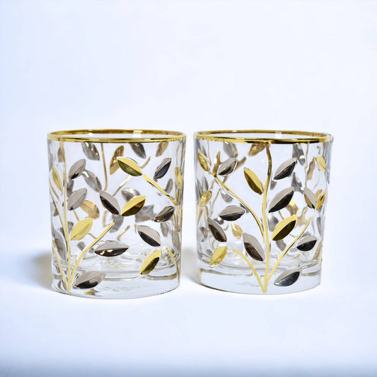 Flowervine Short Drink Glasses, Italian Crystal with Platinum and Gold | Made in Venice