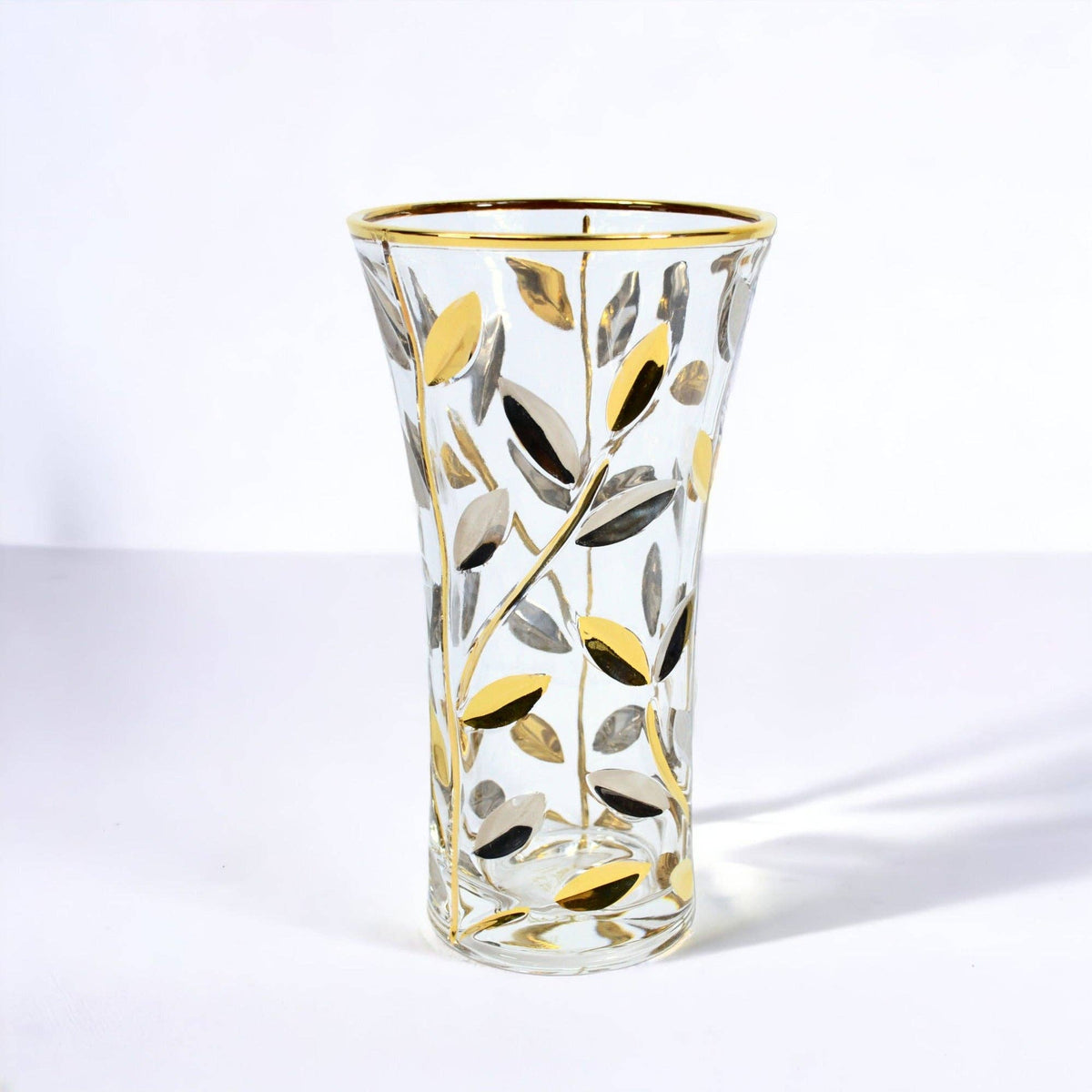 Italian Crystal Small Flowervine Vase, Platinum and Gold | Made in Venice