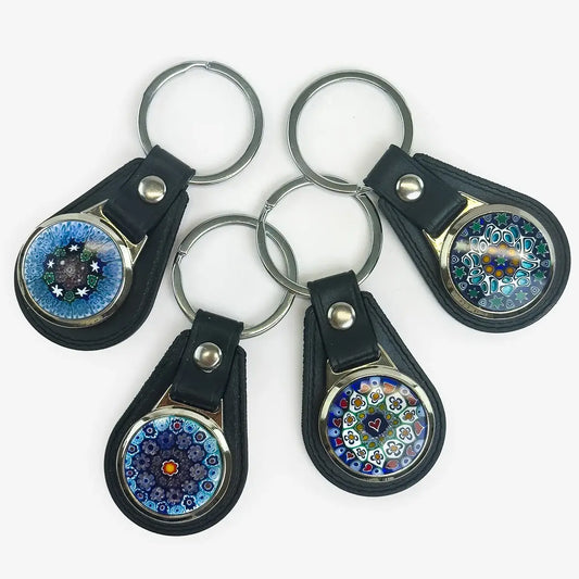 Leather Keychain / Key Ring with Millefiori Disc | Made in Italy